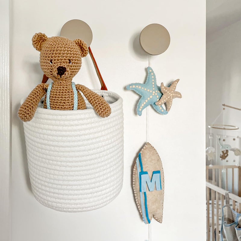 Goodpick 2pack Rope Hanging Basket - Small Round Hanging Baskets Storage for Key, Sunglasses, Wallet on Door - Modern Woven Baskets Wall Decor for Plant, White Cotton Basket 7.87 x 7 x 11.7 inches - Image 3